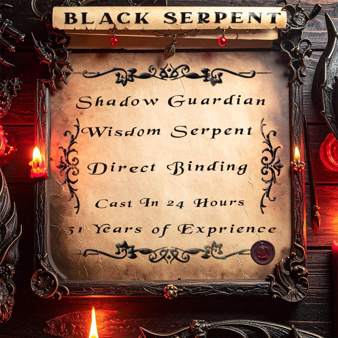 Serpent noir | Compagnon spirituel | Lien direct | Invocation personnalisée | Gardien de la spirale d'ombre | Serpent de sagesse | Venin de séparation